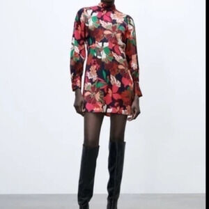 New Zara Floral Print Satin Effect Dress
